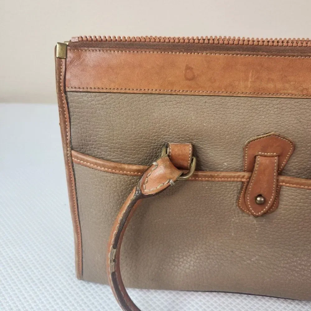 Vintage Dooney & Bourke Satchel Bag Taupe Tan Brown All Weather Leather Handbag